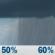 Monday: Rain showers likely. Cloudy, with a high near 53. Northeast wind 10 to 14 mph, with gusts as high as 23 mph. Chance of precipitation is 60%. Monday: Rain Showers Likely