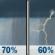 Friday: Rain showers likely before 2pm, then a chance of showers and thunderstorms between 2pm and 5pm, then a chance of showers and thunderstorms. Mostly cloudy, with a high near 79. Northeast wind around 6 mph. Chance of precipitation is 70%. Friday: Rain Showers Likely