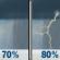 Memorial Day: Rain showers likely and patchy fog before noon, then showers and thunderstorms likely between noon and 2pm, then a chance of showers and thunderstorms between 2pm and 3pm, then showers and thunderstorms. Mostly cloudy, with a high near 79. South southwest wind around 6 mph. Chance of precipitation is 80%. New rainfall amounts between a quarter and half of an inch possible. Memorial Day: Rain Showers Likely