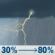 Tuesday: A chance of rain showers before 11am, then a chance of showers and thunderstorms between 11am and 2pm, then a chance of showers and thunderstorms between 2pm and 3pm, then showers and thunderstorms. Mostly cloudy, with a high near 84. East southeast wind 1 to 7 mph. Chance of precipitation is 80%. Tuesday: Chance Showers And Thunderstorms